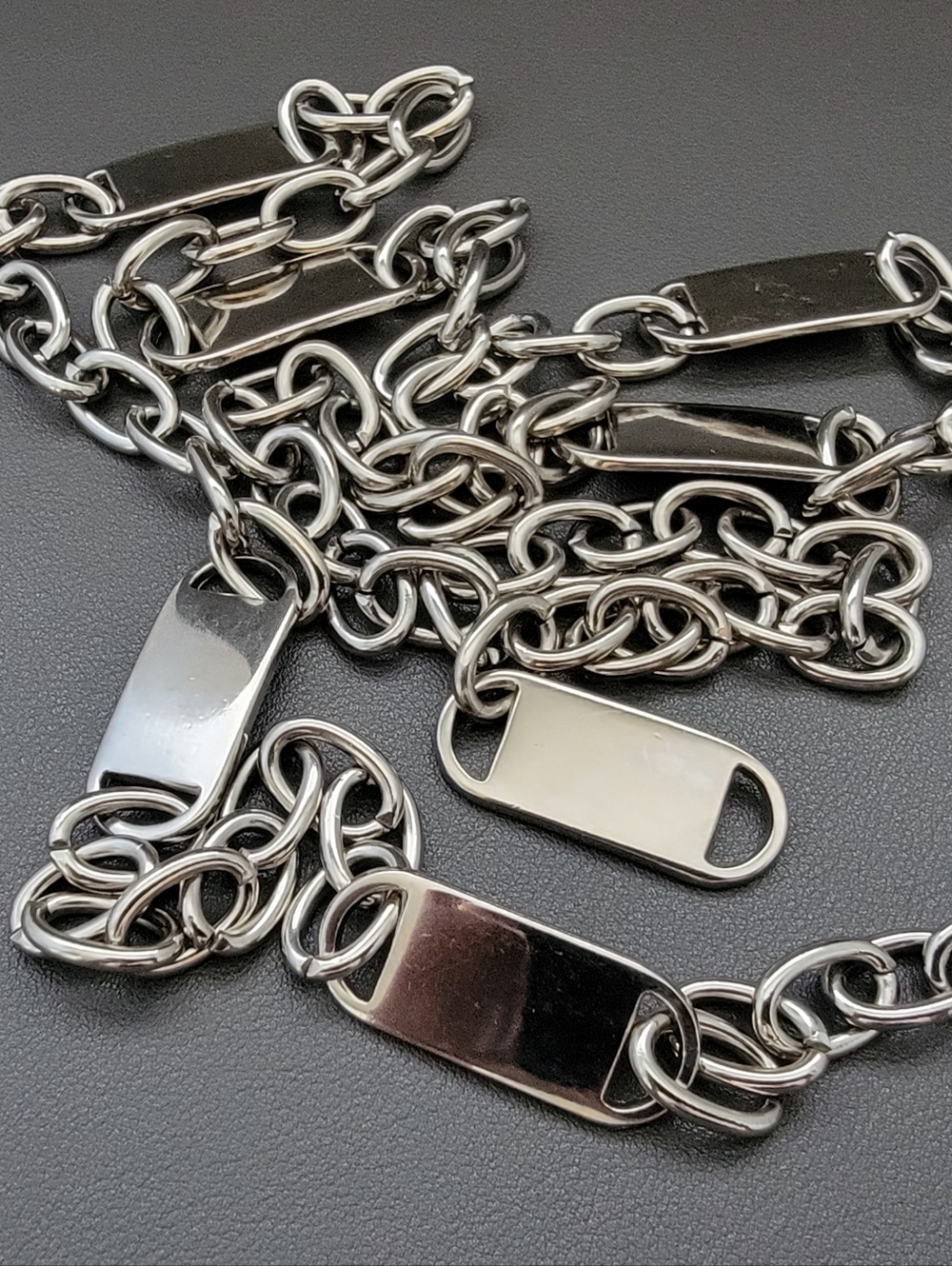 Industrial Chain Belt Silver Tone | Chunky Link Belt with Plate Accents